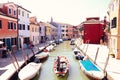 Gondola in Venice, colors of the houses. Royalty Free Stock Photo