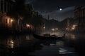 Gondola in Venice at night, Italy. 3D rendering, An elegant gondola floating on a moonlit Venetian canal, AI Generated Royalty Free Stock Photo