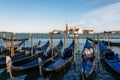 Gondolas against boats and San Giorgio Maggiore island, Venice, Italy Royalty Free Stock Photo