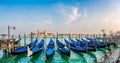 Gondolas on Canal Grande at sunset, San Marco, Venice, Italy Royalty Free Stock Photo