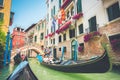 Gondolas on canal in Venice, Italy with retro vintage filter effect Royalty Free Stock Photo