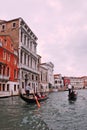 Gondolas on the canals of Venice at night, Italy Royalty Free Stock Photo