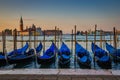 Gondolas at dawn, Venice, Italy