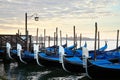 Gondolas in Grand Canal in the early morning in Venice, Italy Royalty Free Stock Photo