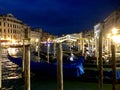 Gondolas on the Grand Canal late at night in Venice, Italy Royalty Free Stock Photo