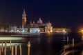Gondolas, Grand Canal and San Giorgio Maggiore Church at night, Venice