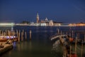 Gondolas, Grand Canal and San Giorgio Maggiore Church at night, Venice