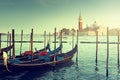 Gondolas on Grand Canal and San Giorgio Maggiore church Royalty Free Stock Photo