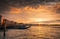 Gondolas in the Grand Canal at sunset, Venice, Italy Royalty Free Stock Photo