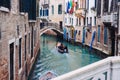 Gondolas on lateral narrow Canal, Venice, Italy. Royalty Free Stock Photo