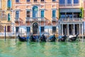 Gondolas moored on the Grand Canal of Venice, summer view Royalty Free Stock Photo