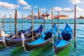 Gondolas moored near San Giorgio Maggiore Island, Venice, Italy Royalty Free Stock Photo