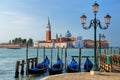 Gondolas moored near San Marco square across from San Giorgio Ma Royalty Free Stock Photo