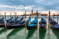 Gondolas moored in Piazza San Marco, Venice