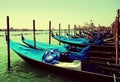 Gondolas moored by Saint Mark square. Venice, Italy Royalty Free Stock Photo