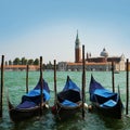 Gondolas moored by Saint Mark square. Venice, Italy Royalty Free Stock Photo