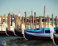 Gondolas moored by Saint Mark square. Venice, Italy Royalty Free Stock Photo