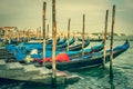 Gondolas moored by Saint Mark square. Venice, Italy, Europe Royalty Free Stock Photo
