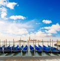Gondolas moored by Saint Mark square. Venice, Venezia, Italy Royalty Free Stock Photo