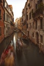 Gondolas in the narrow canals of Venice. deliberately moved movement