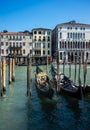 The gondolas parked along the grand canal Venice Design in Venice, Italy Royalty Free Stock Photo