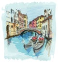 2 gondolas. Ponte del Mondo Novo. Venice