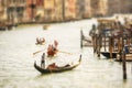 Gondolas are sailing on the Grand Canal in Venice, Italy