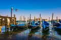 Gondolas with San Giorgio di Maggiore church in the background. Venice, Venezia, Italy, Europe. Royalty Free Stock Photo