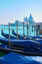 Gondolas and Santa Maria della Salute church in Venice Royalty Free Stock Photo