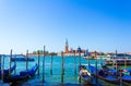 Gondolas station Venice waterfront Italy Royalty Free Stock Photo