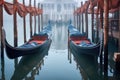 gondolas tethered to an ornate venetian pier