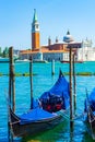 Gondolas tied at pier Venice Basino San Marco Italy Royalty Free Stock Photo