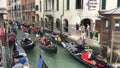 Gondolas traffic in Venezia, Italy.