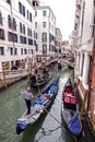 Gondolas on on a venetian Canal, Venice, Italy Royalty Free Stock Photo