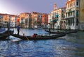 Gondolas on the Venice at dusk