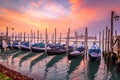 Gondolas in Venice, Italy at dawn on the Grand Canal Royalty Free Stock Photo