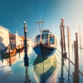 Gondolas in Venice, Italy. Digital painting. 3D rendering Royalty Free Stock Photo