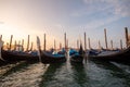 Gondolas of Venice Italy in the morning against the backdrop of sunrise