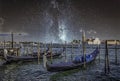 Gondolas in Venice, Italy at night Royalty Free Stock Photo