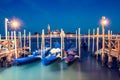 Gondolas in Venice, Italy at night Royalty Free Stock Photo