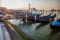 Gondolas of Venice Italy in the morning against the backdrop of sunrise