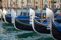 Gondolas in Venice, sparkling water in summer