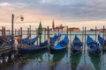 Gondolas in Venice view on San Giorgio Maggiore church from San Marco square in Italy Royalty Free Stock Photo