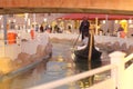 Gondolier floats down the river in a traditional Venetian boat