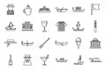 Gondolier icons set outline vector. Venice bridge Royalty Free Stock Photo