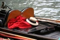 Gondolier's straw hat on gondola, Venice Royalty Free Stock Photo