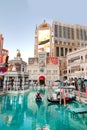 Gondoliers, canal with gondolas and italian architecture. Venetian-style hotel and casino on the Las Vegas Strip in Vegas, Nevada