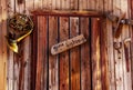 Gone fishing sign on old door Royalty Free Stock Photo