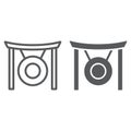 Gong line and glyph icon, asia and music, musical instrument sign, vector graphics, a linear pattern on a white