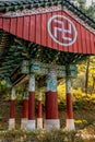 Side view of colorful Buddhist gate